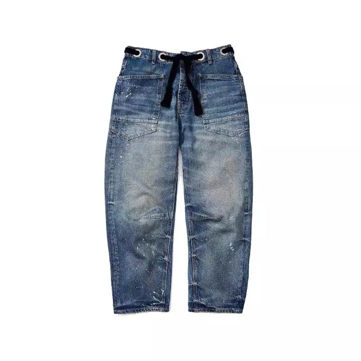 Utility Jeans with Paint-Speckled Wash, Rope Drawcord Waist, and 100% Cotton Denim