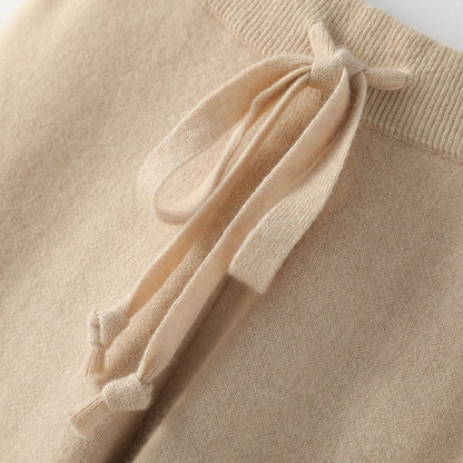 Sweatpants in Cashmere Wool Blend with Adjustable High-Rise Elastic Waist, Khaki
