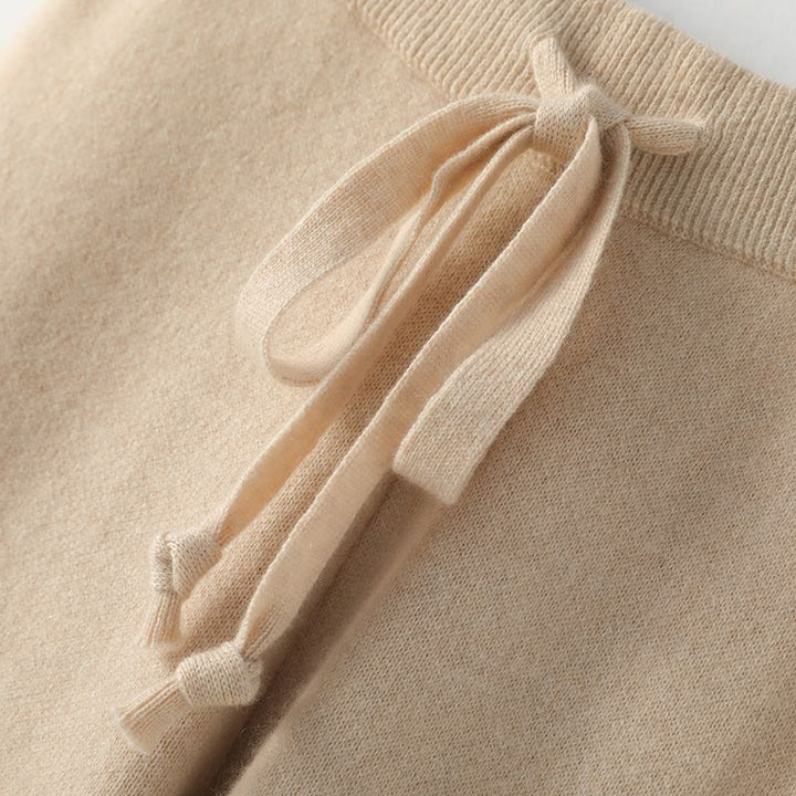 Sweatpants in Cashmere Wool Blend with Adjustable High-Rise Elastic Waist, Khaki