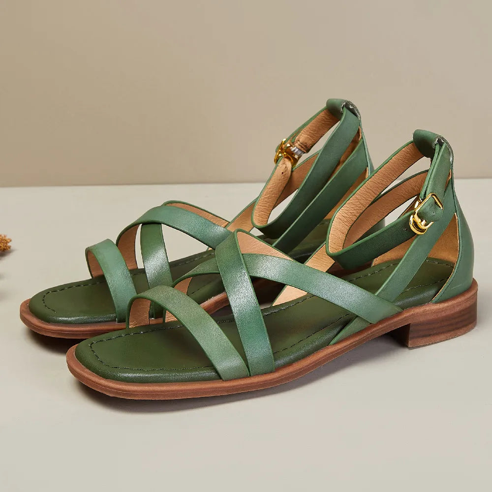 Leather Ankle-Strap Sandals with Cushioned Supportive Insoles and Secure Buckle Closure, Brown