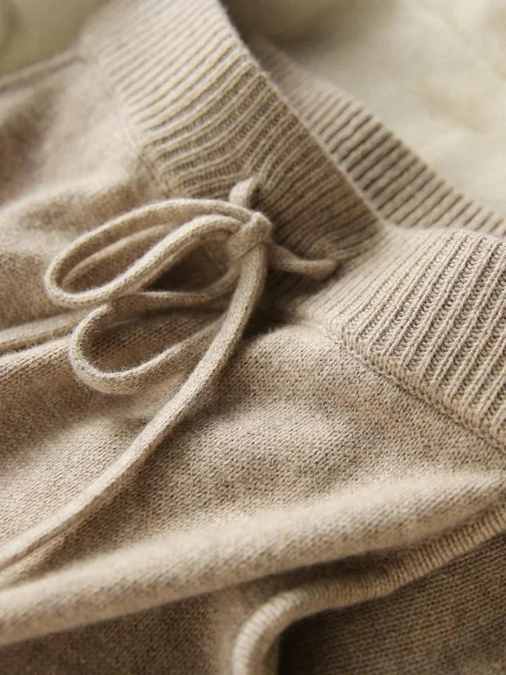 Knit Sweater and Skirt Two-Piece Set with Relaxed Pullover Fit and Ribbed Texture in Khaki