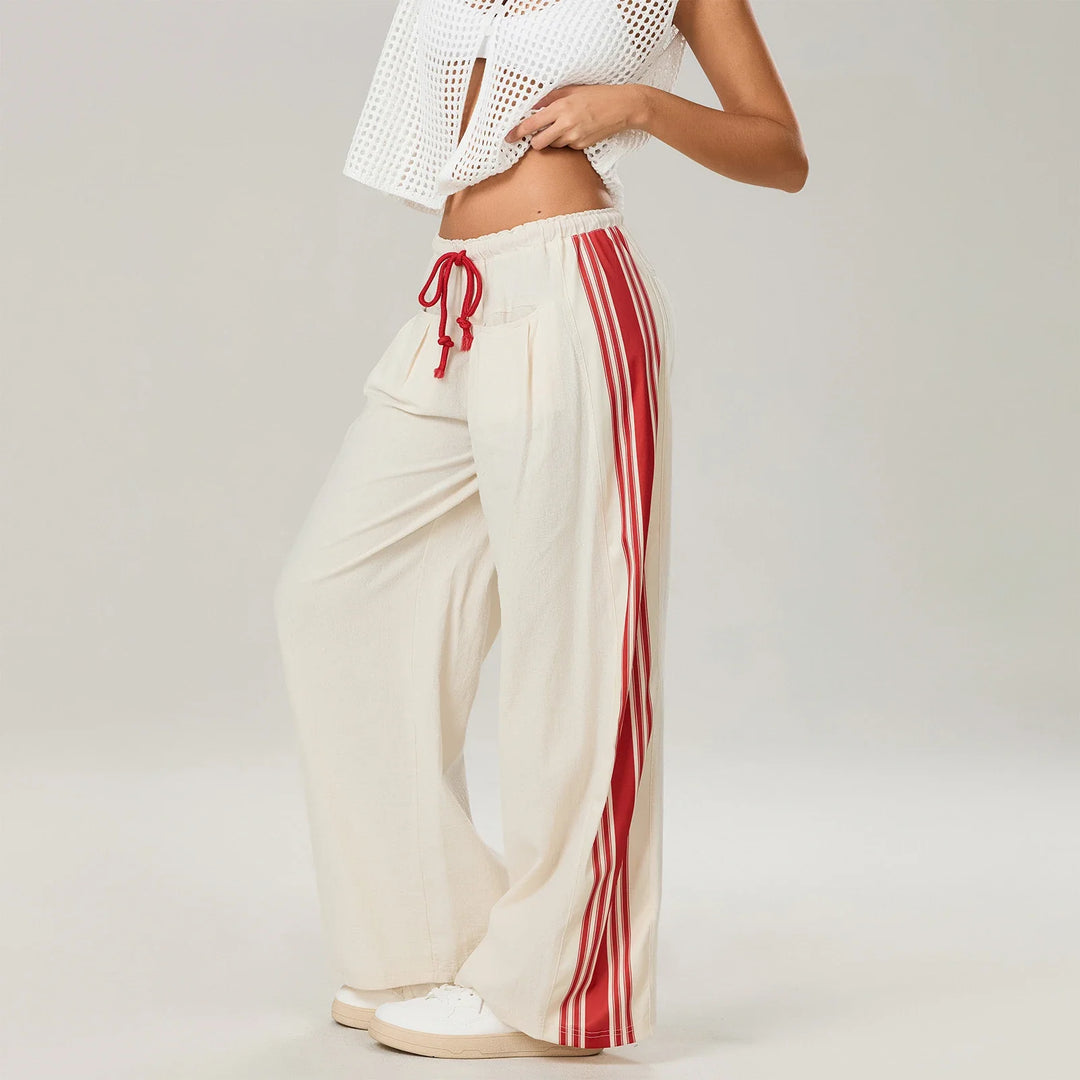 Track Trousers with High-Waist Fit, Elastic Waistband, and Bold Stripe Print in Soft Cotton-Blend