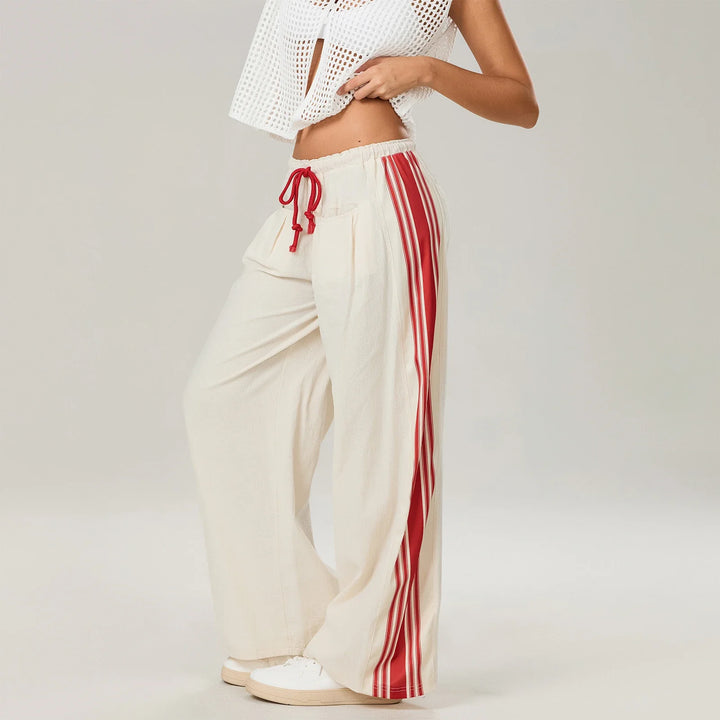 Track Trousers with High-Waist Fit, Elastic Waistband, and Bold Stripe Print in Soft Cotton-Blend