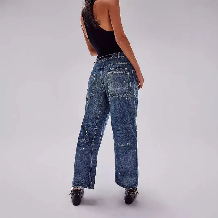 Utility Jeans with Paint-Speckled Wash, Rope Drawcord Waist, and 100% Cotton Denim