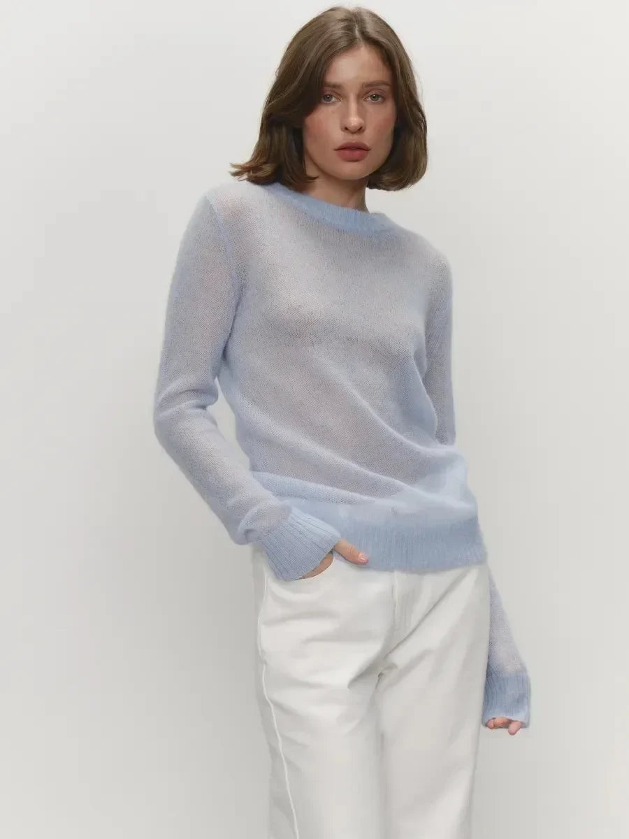 Crewneck Sweater in Soft Nylon-Cotton Knit with a Streamlined, Flattering Fit