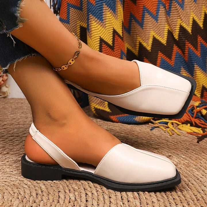 Square-Toe Slingback Flats with Cushioned Sole and Sleek Low Heel in Cypress Green
