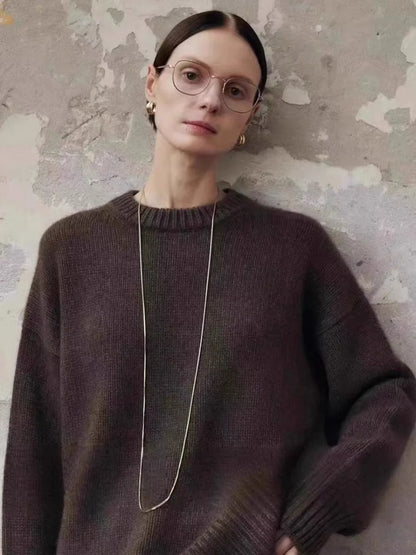Oversized Sweater in 100% Pure Cashmere with Relaxed Fit and Soft Gray Knit Finish