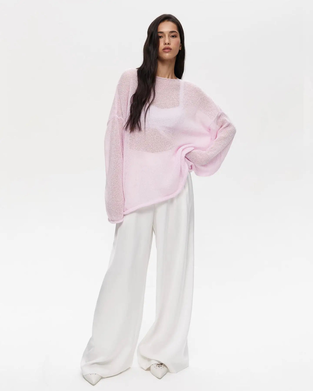 Boatneck Sweater in Merino Wool Blend with Relaxed Fit and Long Sleeves