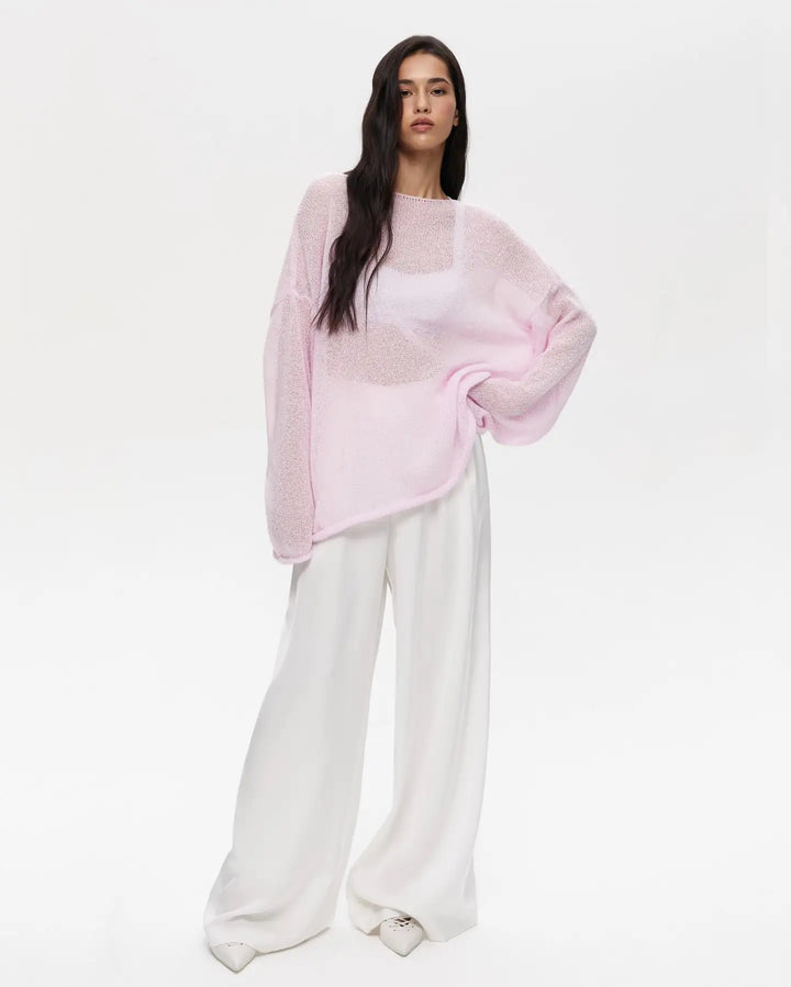 Boatneck Sweater in Merino Wool Blend with Relaxed Fit and Long Sleeves
