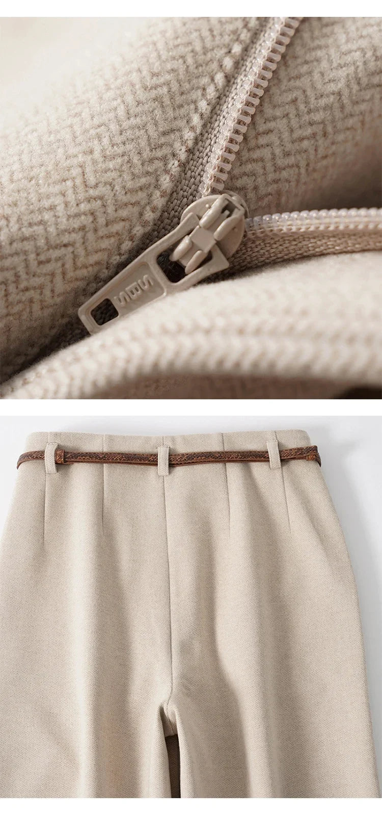 Wide Leg Wool Blend Trousers with High-Waist Fit, Tailored Crease, and Matching Belt