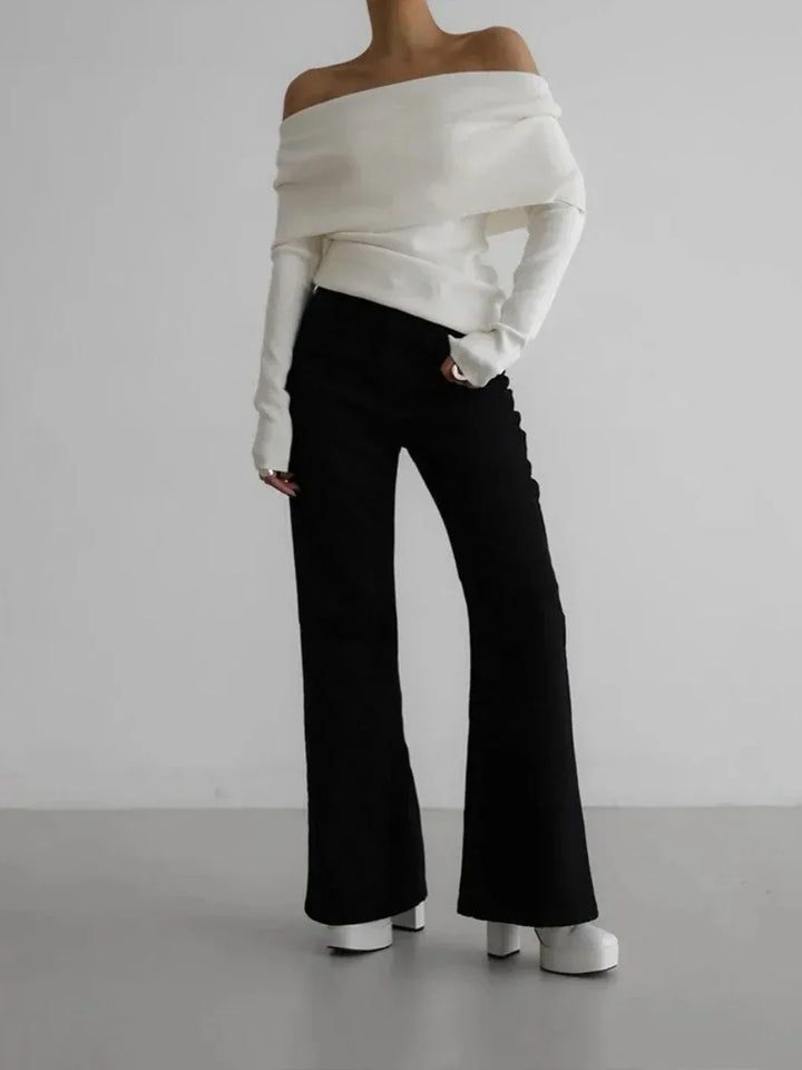 Off-Shoulder Sweater Top with Hand-Knitted Texture and Slim, Body-Skimming Fit