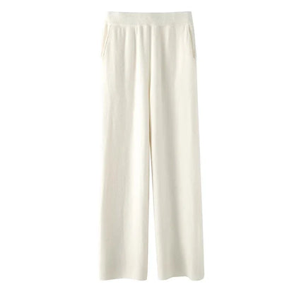 Sweatpants, High-Waist Wide-Leg Style in Soft Cashmere Blend Fabric with Elastic Waist