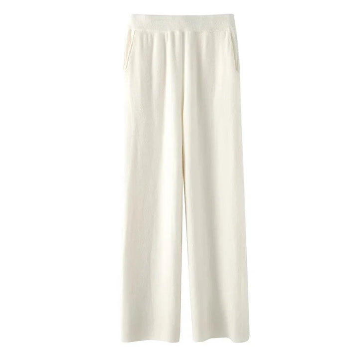 Sweatpants, High-Waist Wide-Leg Style in Soft Cashmere Blend Fabric with Elastic Waist