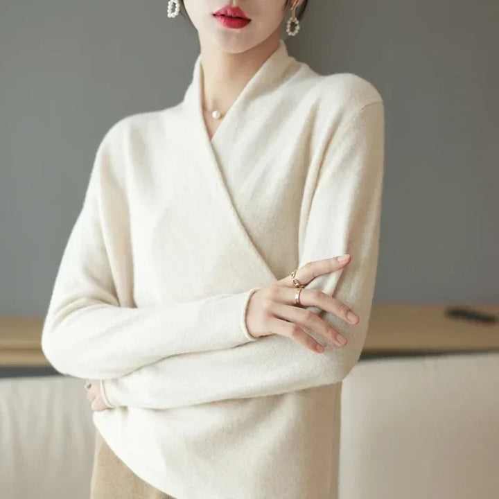 V-Neck Wrap Sweater in Soft Cashmere Knit with Relaxed Minimalist Fit for Effortless Layering