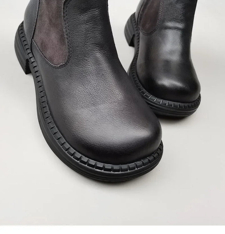 Shearling Riding Boots in Premium Leather-Look with Wool Lining and Side Zipper, Brown