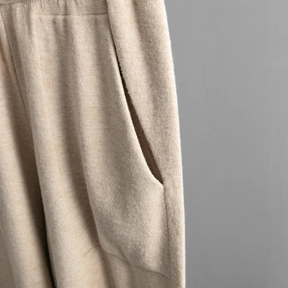 Half-Zip Knit Two-Piece Lounge Set with Elastic-Waist Pants and Soft Ribbed Texture in Peach