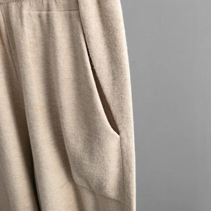 Half-Zip Knit Two-Piece Lounge Set with Elastic-Waist Pants and Soft Ribbed Texture in Peach