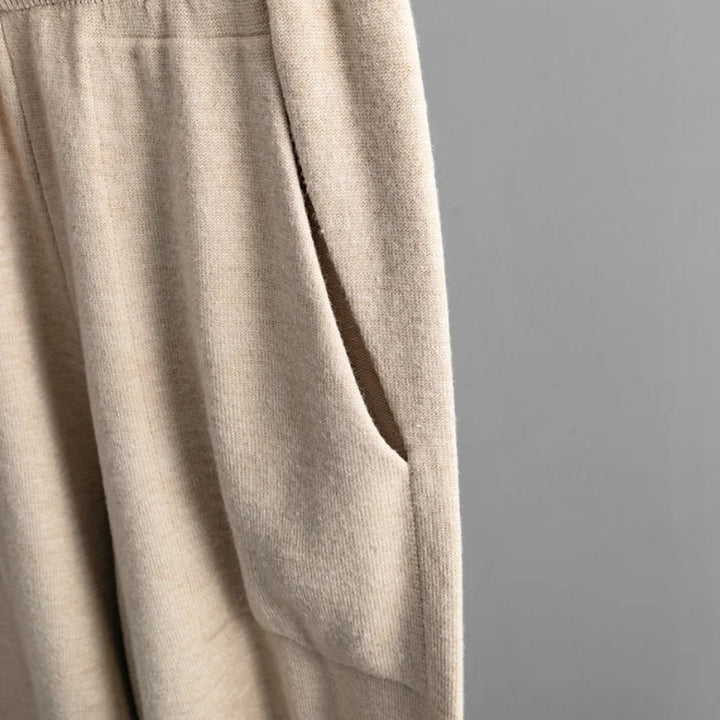 Half-Zip Knit Two-Piece Lounge Set with Elastic-Waist Pants and Soft Ribbed Texture in Peach