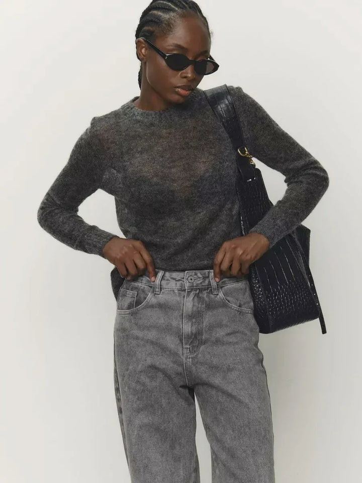Crewneck Sweater in Soft Nylon-Cotton Knit with a Streamlined, Flattering Fit
