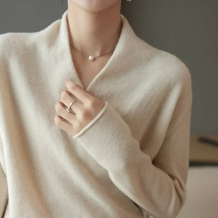 V-Neck Wrap Sweater in Soft Cashmere Knit with Relaxed Minimalist Fit for Effortless Layering