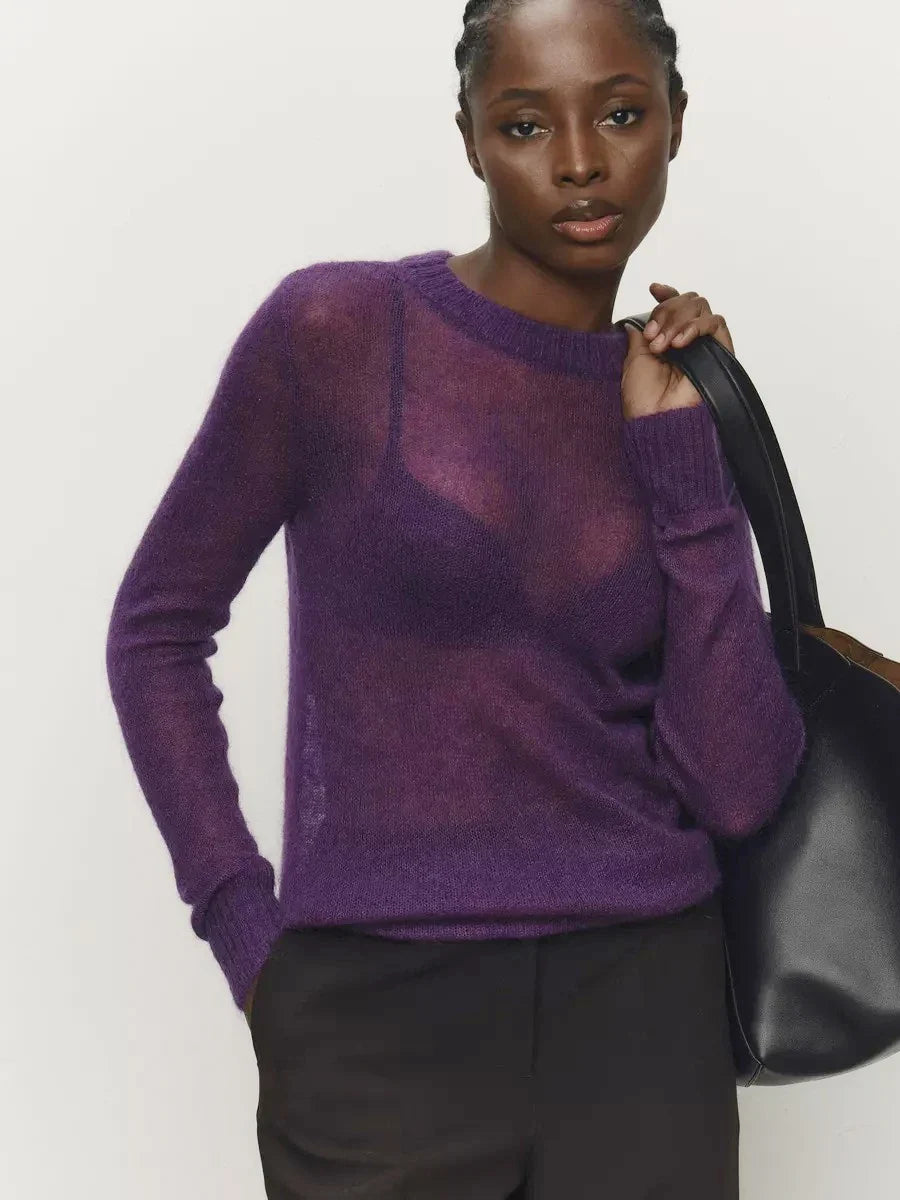 Crewneck Sweater in Soft Nylon-Cotton Knit with a Streamlined, Flattering Fit