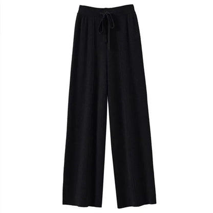 Wide-Leg Merino Wool Trousers with High-Waist Elastic Drawstring Waistband