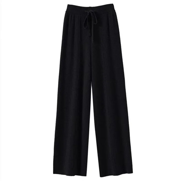 Wide-Leg Merino Wool Trousers with High-Waist Elastic Drawstring Waistband