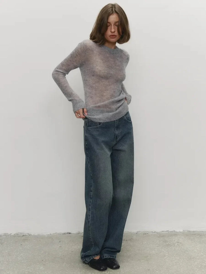 Crewneck Sweater in Soft Nylon-Cotton Knit with a Streamlined, Flattering Fit
