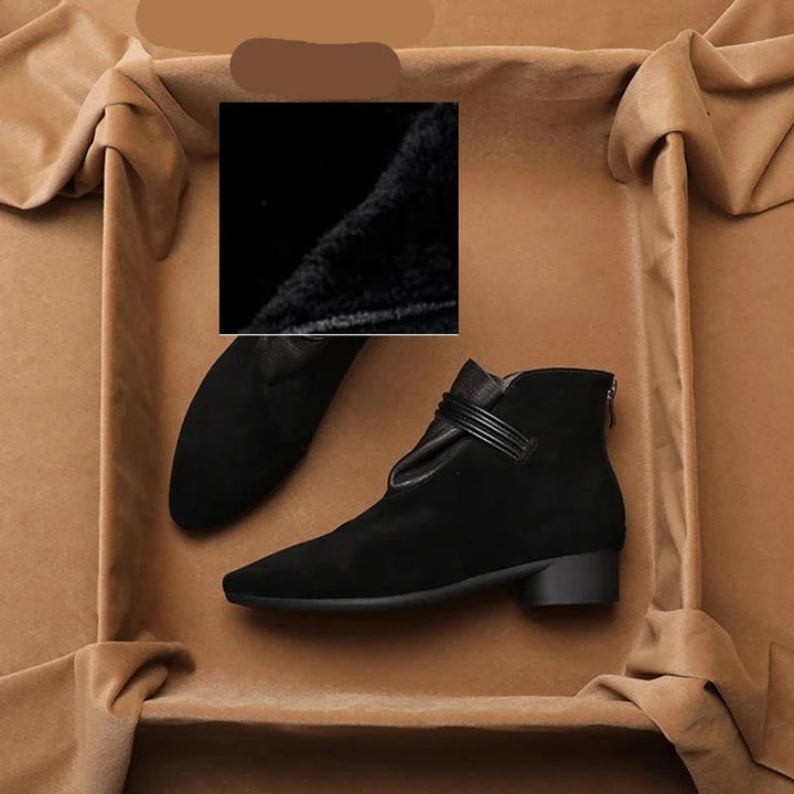 Suede Ankle Boots with Pointed Toe, Side Zip and Low Heel, Women's Vivienne