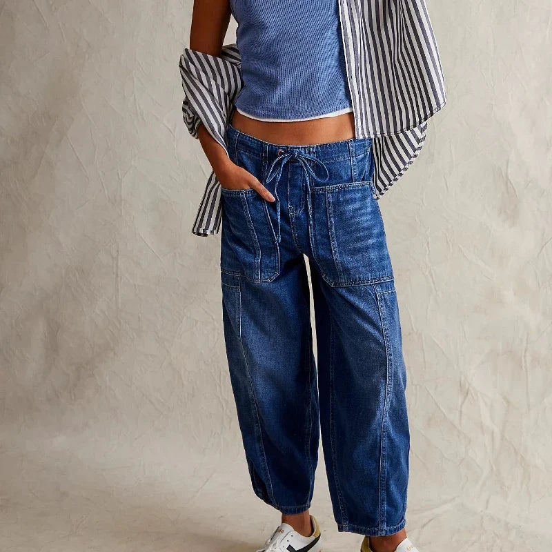 Relaxed Fit Denim Jeans with Soft Cotton Blend Fabric, Ankle-Length Cut and Easy Pull-On Style