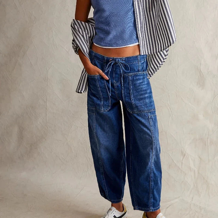 Relaxed Fit Denim Jeans with Soft Cotton Blend Fabric, Ankle-Length Cut and Easy Pull-On Style