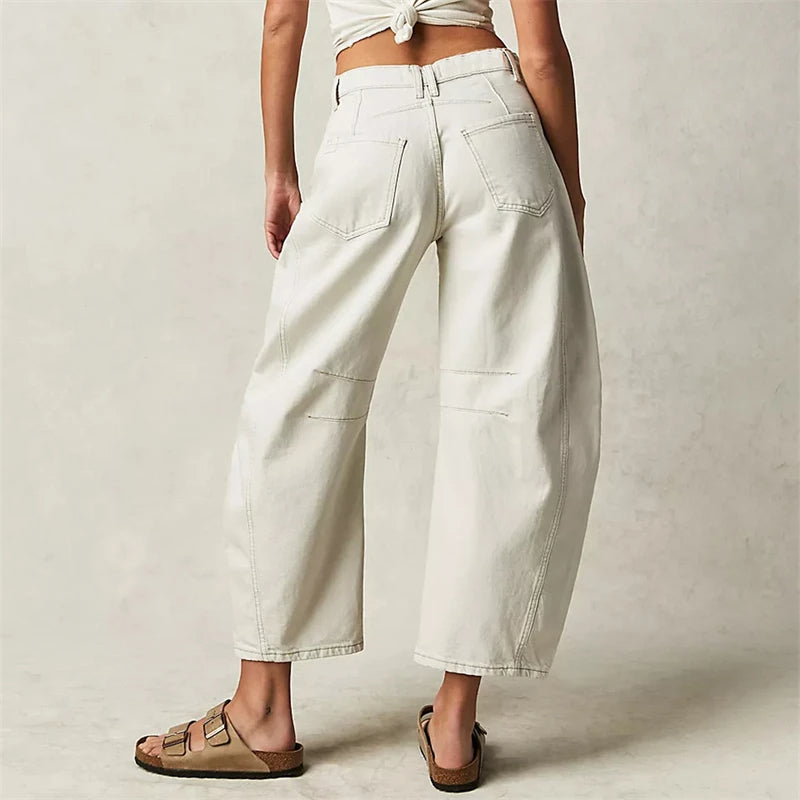 Barrel-Leg Jeans in Leopard Print with Mid-Rise Waist and Ankle-Length Wide Leg
