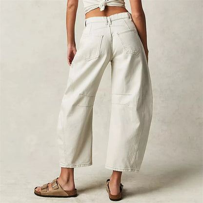 Barrel-Leg Jeans in Leopard Print with Mid-Rise Waist and Ankle-Length Wide Leg