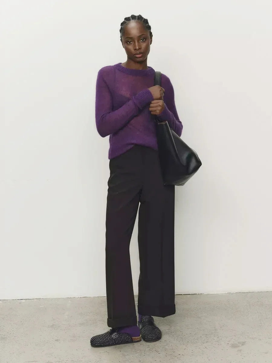 Crewneck Sweater in Soft Nylon-Cotton Knit with a Streamlined, Flattering Fit