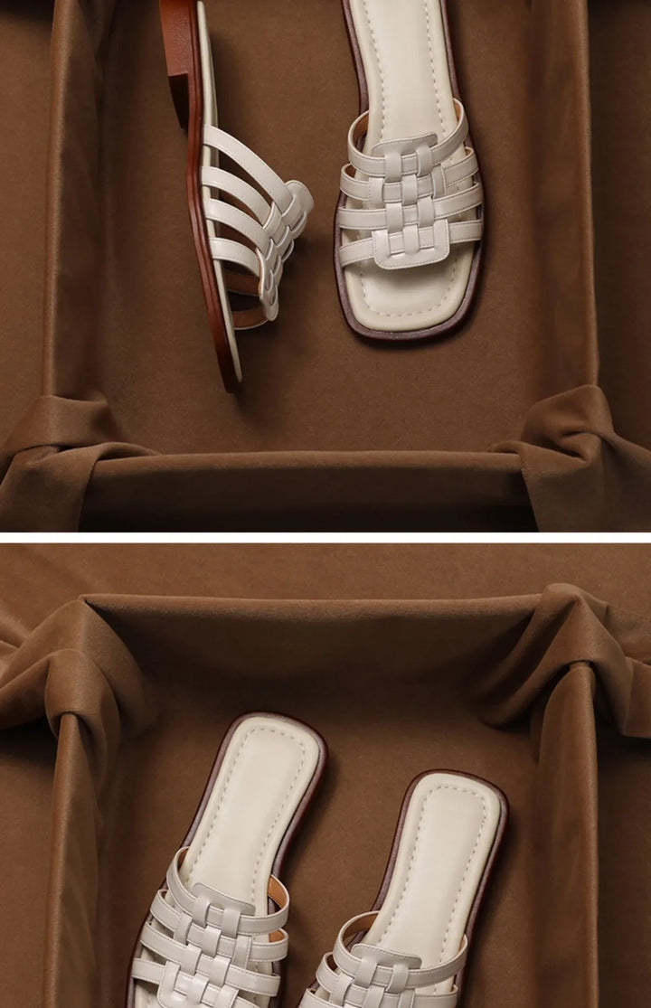 Woven Slides with Cushioned Footbed, Square Open Toe and Slight Heel Lift