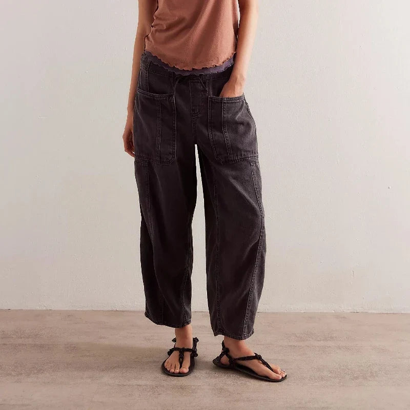 Relaxed Fit Denim Jeans with Soft Cotton Blend Fabric, Ankle-Length Cut and Easy Pull-On Style
