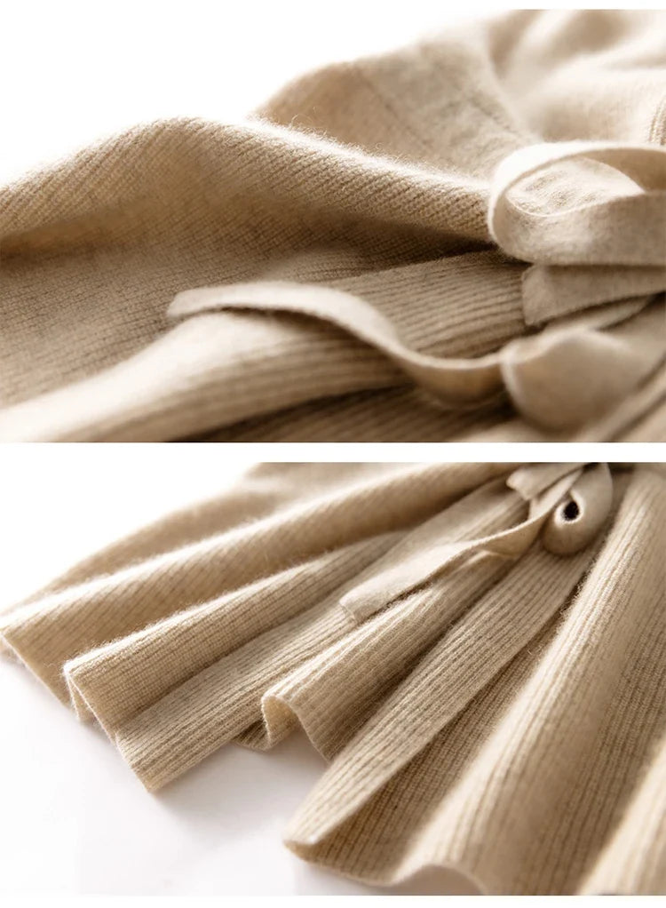 Merino Wool and Cashmere Blend Knit Vest with Adjustable Waist Tie and Slim Fit
