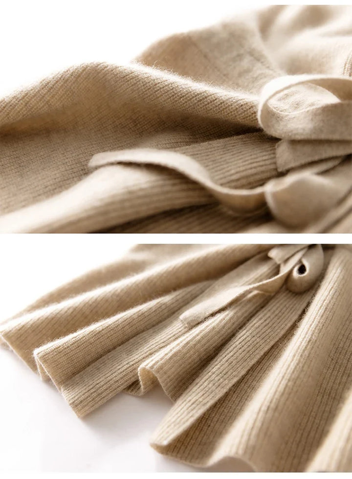 Merino Wool and Cashmere Blend Knit Vest with Adjustable Waist Tie and Slim Fit