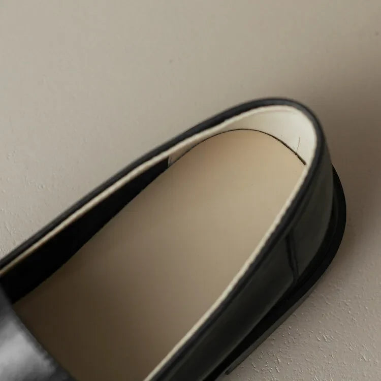 Round Toe Leather Loafers with Cushioned Support and Stacked Heel in Olive