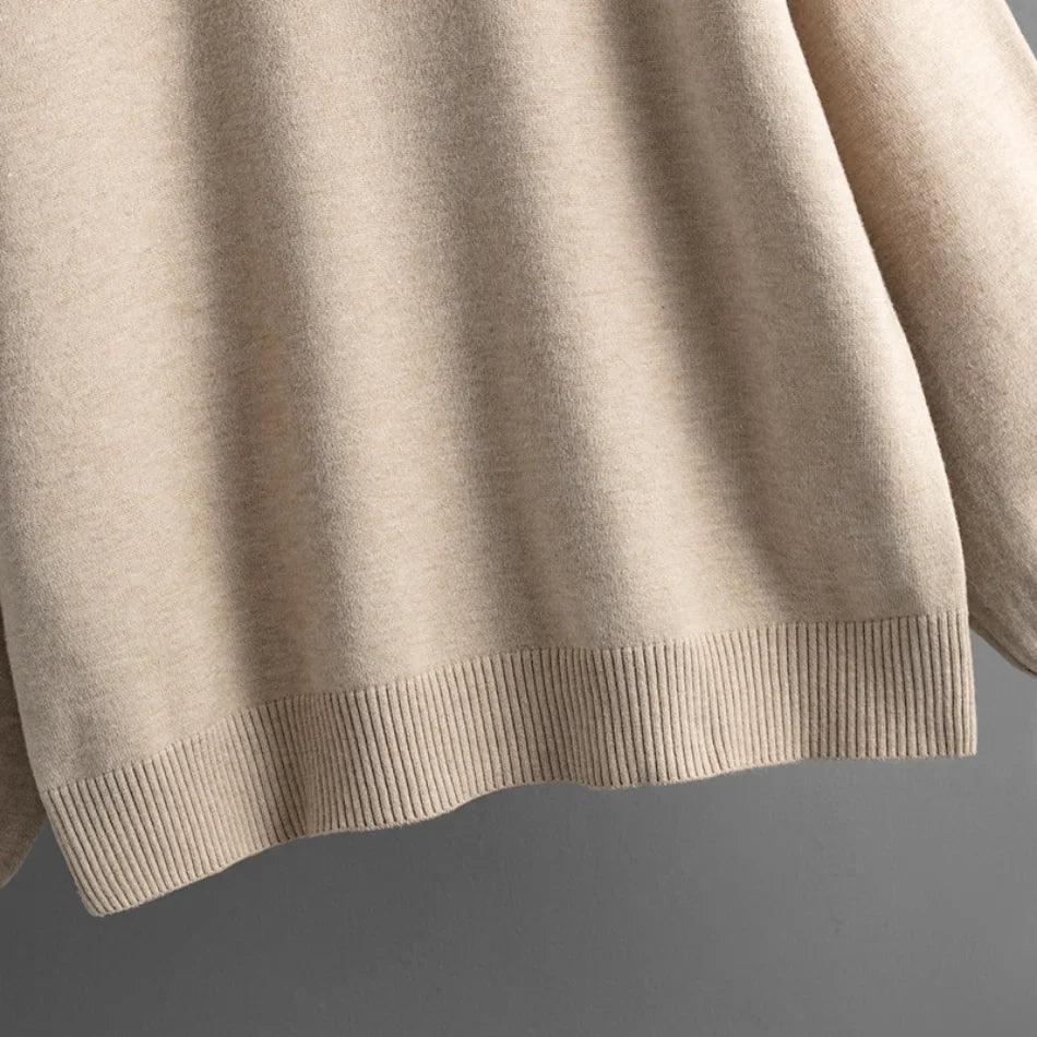 Half-Zip Knit Two-Piece Lounge Set with Elastic-Waist Pants and Soft Ribbed Texture in Peach