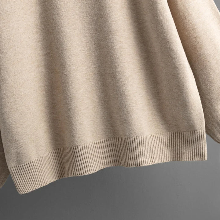 Half-Zip Knit Two-Piece Lounge Set with Elastic-Waist Pants and Soft Ribbed Texture in Peach