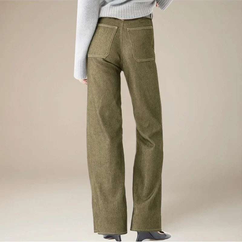 Wide-Leg Jeans with Front Button Pockets, High-Waisted Cypress Cotton Denim