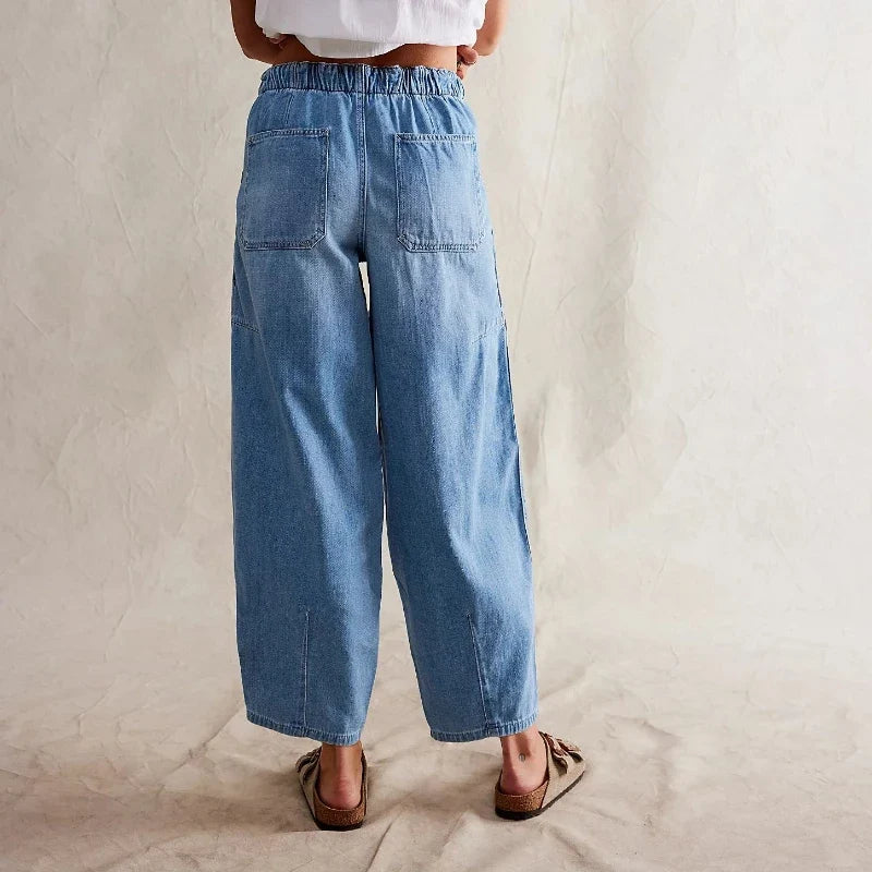 Relaxed Fit Denim Jeans with Soft Cotton Blend Fabric, Ankle-Length Cut and Easy Pull-On Style