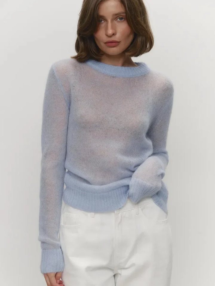 Crewneck Sweater in Soft Nylon-Cotton Knit with a Streamlined, Flattering Fit