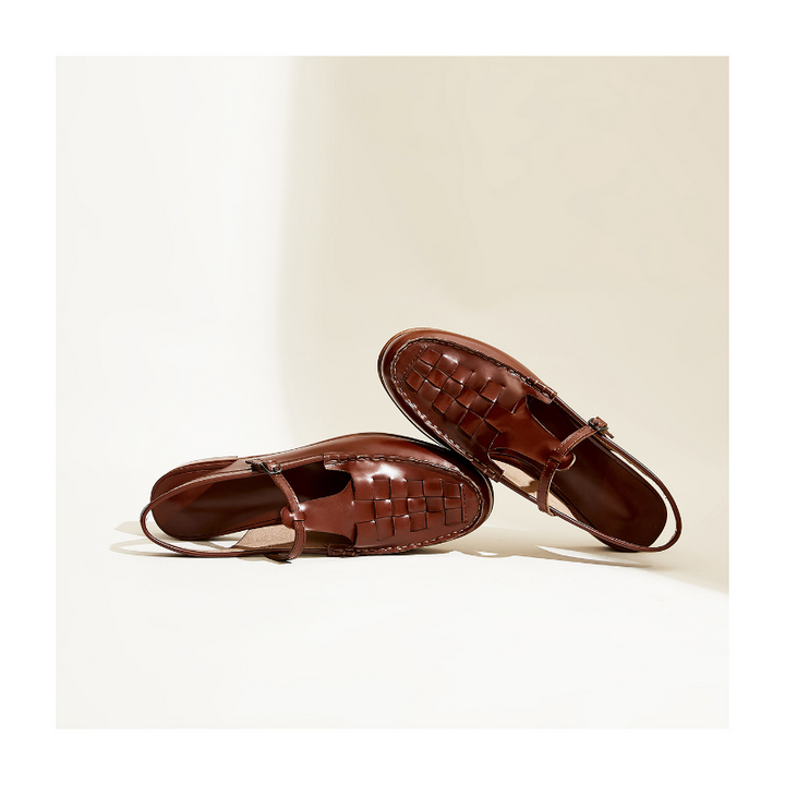 Leather Slingback Sandals with Woven Straps and Cushioned Footbed, Women's Palermo