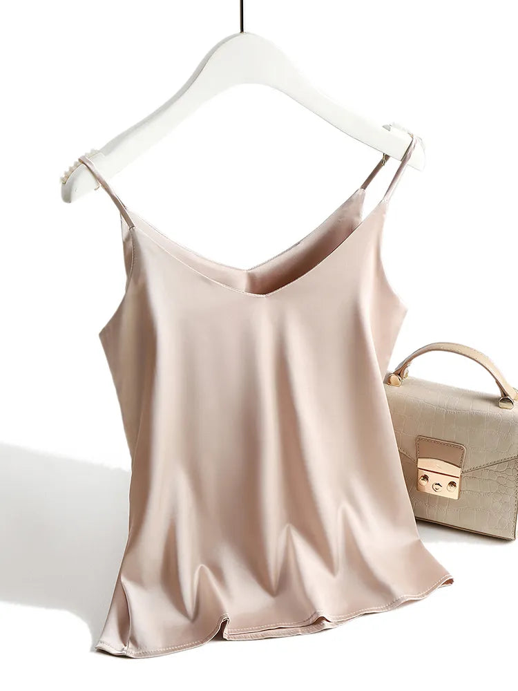 Silk Blend Camisole Top with Lustrous Satin Sheen, Relaxed Fit and Adjustable Straps