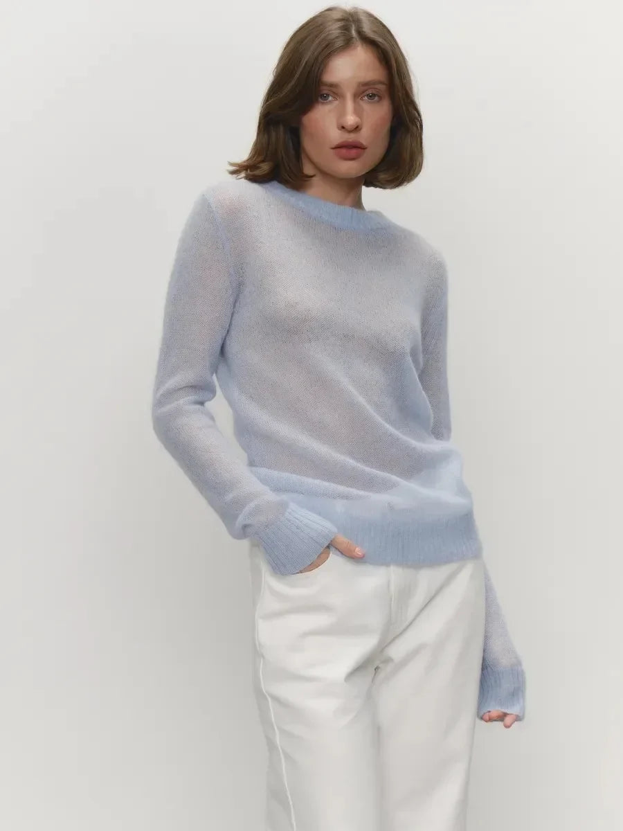 Crewneck Sweater in Soft Nylon-Cotton Knit with a Streamlined, Flattering Fit