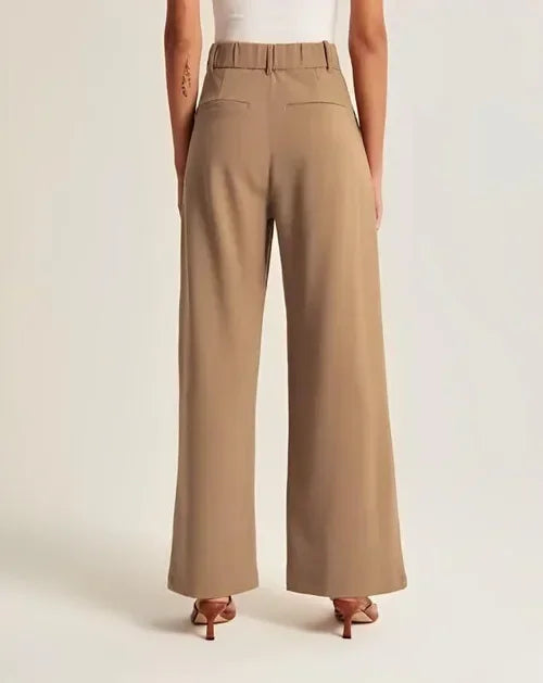 Wide-Leg Trousers with High-Waisted Tailored Fit, Cotton Blend Fabric, and Deep Pockets