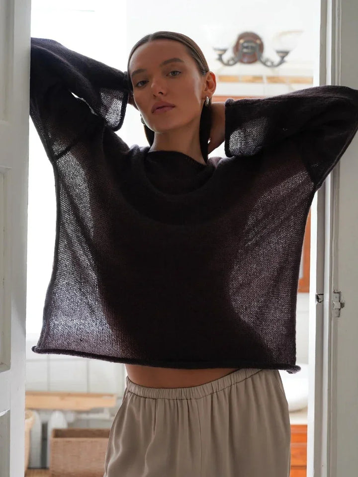 Boatneck Sweater in Merino Wool Blend with Relaxed Fit and Long Sleeves