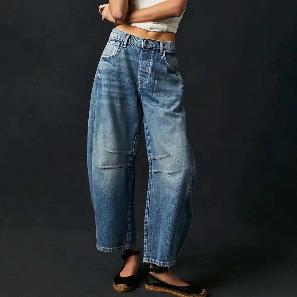 Barrel-Leg Jeans in Leopard Print with Mid-Rise Waist and Ankle-Length Wide Leg